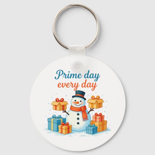 Prime Day Elke dag, Sneeuwman met cadeaus Vakantie Sleutelhanger (Voorkant)