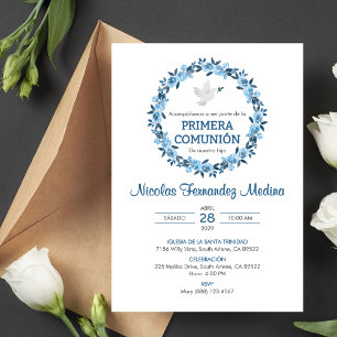 Primera Communie Blauwe Bloemen Eerste Heilige Com Kaart