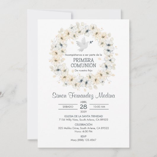 Primera Communie Witte Bloemen Eerste Communie Kaart (Voorkant)
