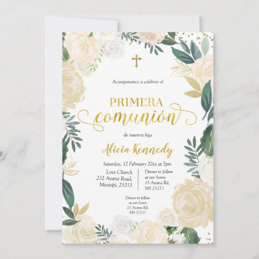 Primera Comunió florale blanche sur invitation In (Devant)