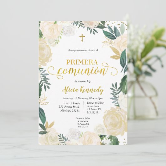 Primera Comunió florale blanche sur invitation In (Debout devant)