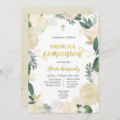 Primera Comunió florale blanche sur invitation In (Devant / Derrière)