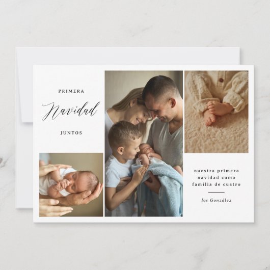 Primera Navidad Juntos Tarjeta Navideña de 4 Fotos Feestdagenkaart (Voorkant)