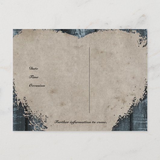 Primitief Blauw Hout en Hart Save the Date Aankondigingskaart (Achterkant)