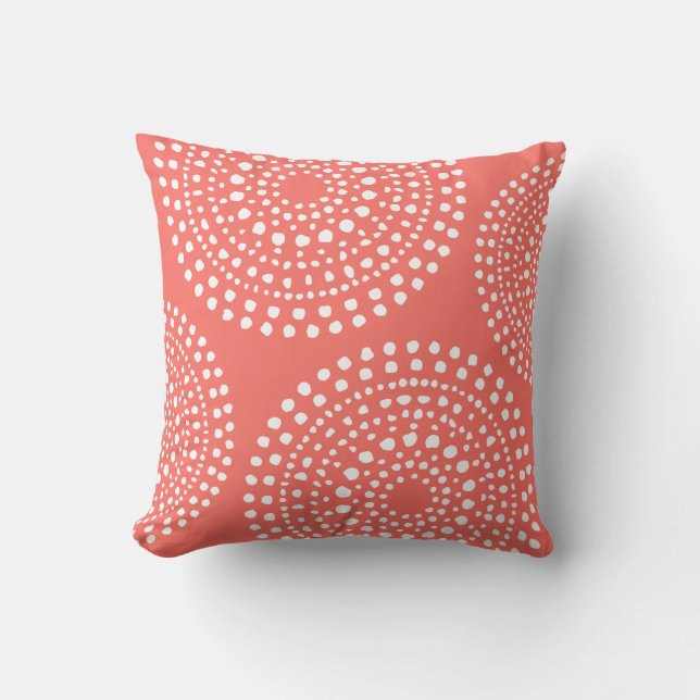 Primitief Boho Mosaic Pattern Live Coral Kussen (Voorkant)