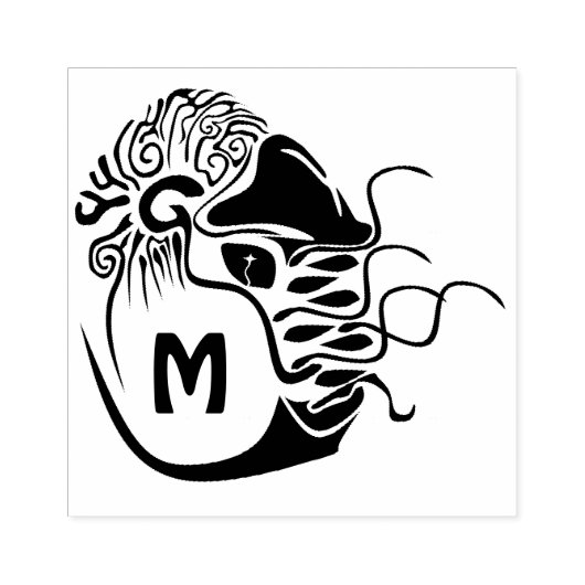 Primitief Chambered Nautilus Monogram Rubberstempel (Afrduk)