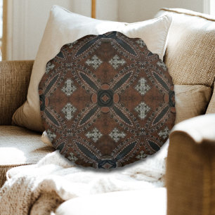 Primitief cowboy western land met gelooid leder rond kussen