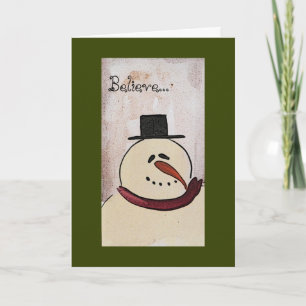 Primitief geschilderde Snowman Kerstmis Feestdagen Kaart