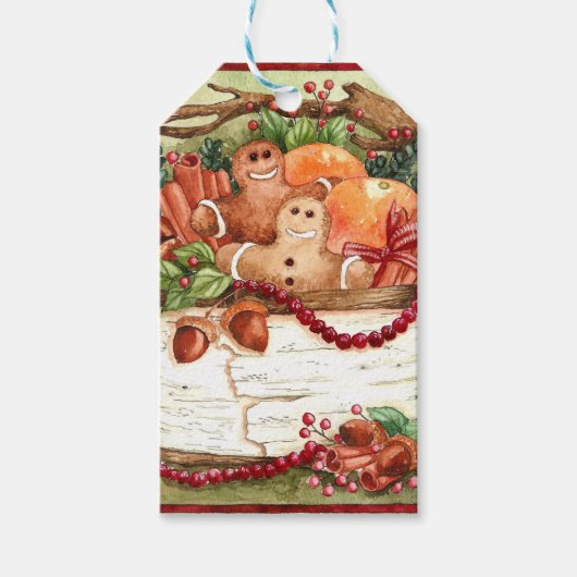 Primitief Gingerbread Basket Gift Label Cadeaulabel (Voorkant)