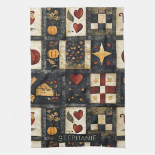 Primitief herfst quilt patroon boerenoogst theedoek
