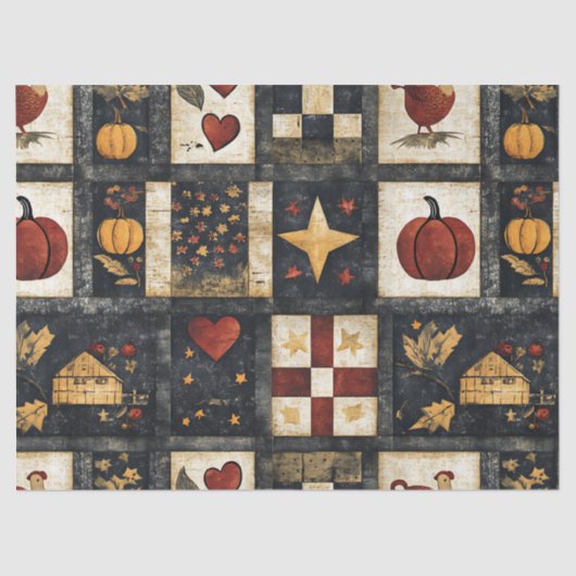 Primitief herfst quilt patroon | boerenoogst tissuepapier (Voorkant)