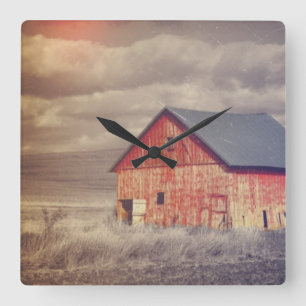 Primitief hout Western boerderij Rode Barn Vierkante Klok