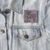 Primitief Kat Vierkante Button 5,1 Cm (In situ)