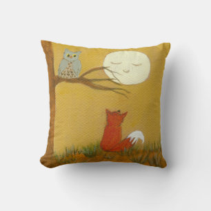 Primitief kunstschilderen Woodland Fox Owl Moon Kussen