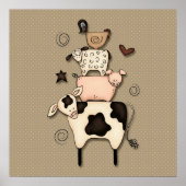 Primitief land Koe, schaap, schaap en rooster deco Poster (Voorkant)