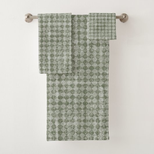 Primitief land Olive Green Diamond Check Bad Handdoek (Insitu)