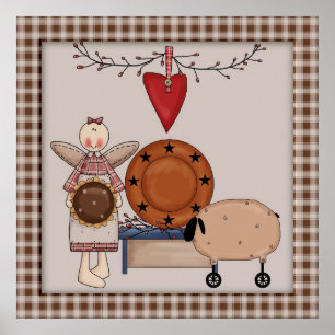 Primitief land Sunflower Sheep & Angel Decor Poster