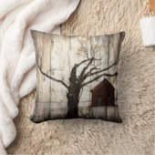 Primitief land Woodgrain Winter Tree Red Barn Kussen (Deken)
