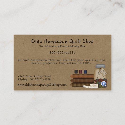 Primitief naaien - aangepaste bijtrechter visitekaartje (Voorkant)