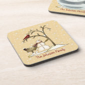 Primitief Onderzetter Snowman Red Bird (Linkerzijde)