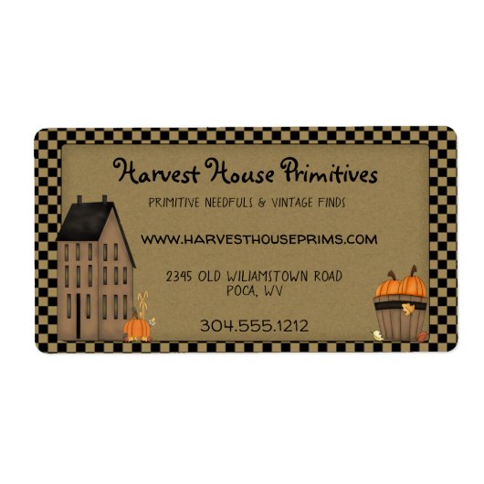 Primitief Oogststuk Rustic Country Custom Etiket (Voorkant)