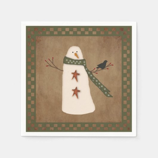 Primitief Snowman Paper Napkins Servetten (Voorkant)