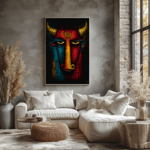 Primitief Stier Totem Abstracte Kunst – Expression Poster
