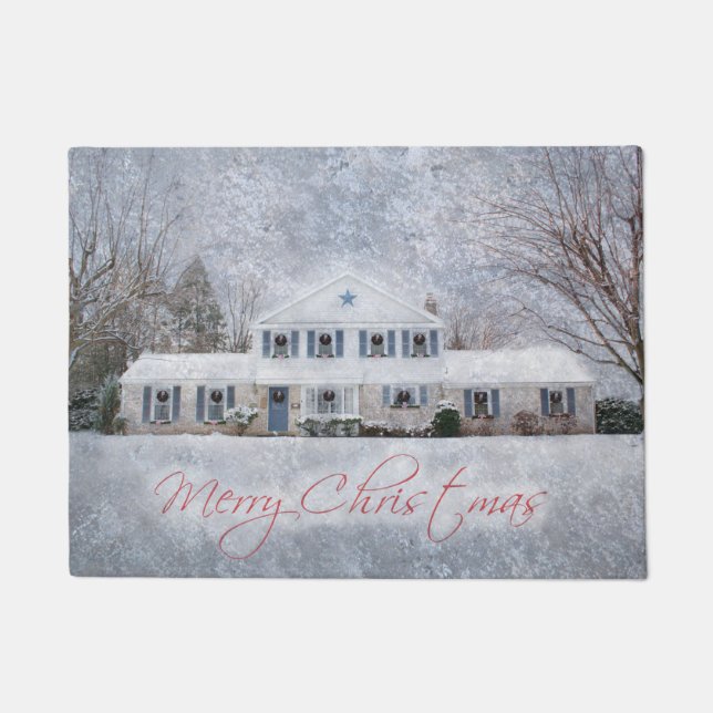 Primitief wintersneeuwland Rustic Open House Deurmat (Voorkant)