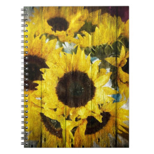 Primitieve Barn Wood Western Land Sunflower Notitieboek