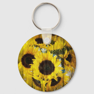Primitieve Barn Wood Western Land Sunflower Sleutelhanger
