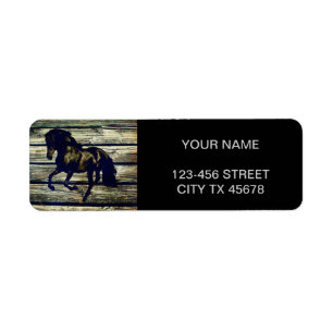 Primitieve BarnWood Equestrian Zwarte Hengst Paard Etiket