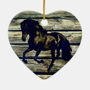Primitieve BarnWood Equestrian Zwarte Hengst Paard Keramisch Ornament