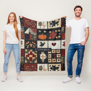 Primitieve boerderij Appliqué & geometrische Fleece Deken