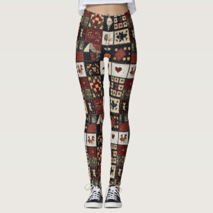 Primitieve boerderij Appliqué & geometrische Leggings