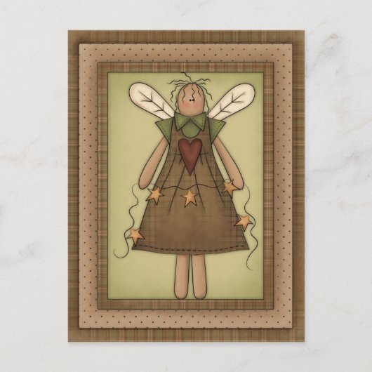 Primitieve Country Angel met Prim Stars Briefkaart (Voorkant)