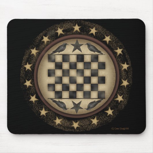 Primitieve Crow Checkerboard Mousepad Muismat (Voorkant)