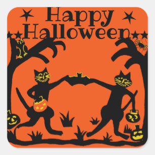 Primitieve de kattenstickers van Halloween Vierkante Sticker