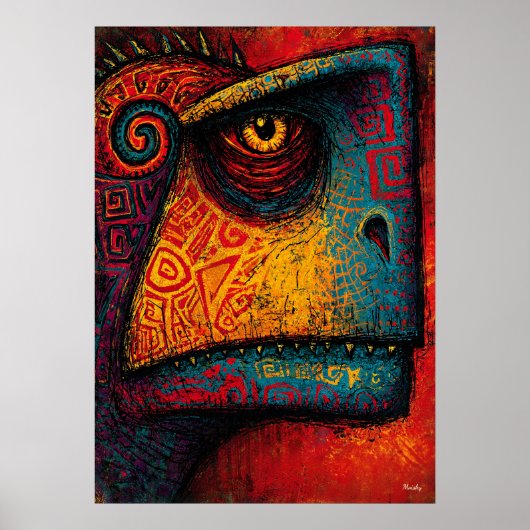 Primitieve dinosaurusgeest abstract expressionisme poster (Voorkant)
