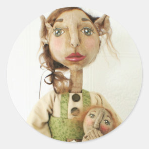 Primitieve Folk Art Elf Sticker ~ Kerst Kaarten