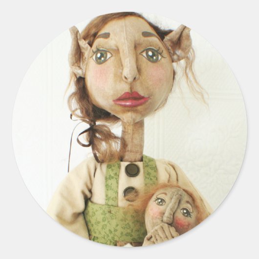 Primitieve Folk Art Elf Sticker ~ Kerst Kaarten (Voorkant)