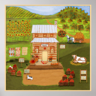 Primitieve folk Art Old Country Store Farm Animals Poster