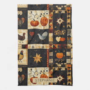 Primitieve Folk Art Quilt Patroon   rustieke herfs Theedoek