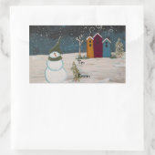 Primitieve Folk Art Sneeuwpop Scène Rechthoekige Sticker (Tas)