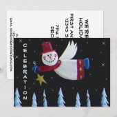 Primitieve Folk Art Snowman Holiday Party Kaart (Voorkant / Achterkant)
