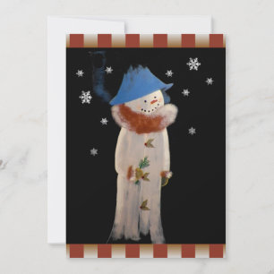 Primitieve Folk Art Snowman Holiday Party Kaart