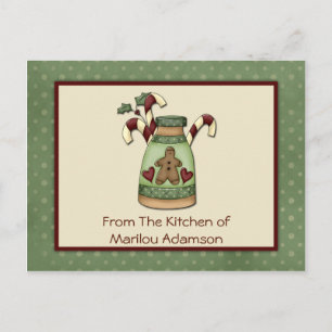 Primitieve Gingerbrood Man Candy Canes Recipe Card Briefkaart