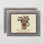 Primitieve Gingerbrood Man Candy Canes Recipe Card Briefkaart (Voorkant / Achterkant)