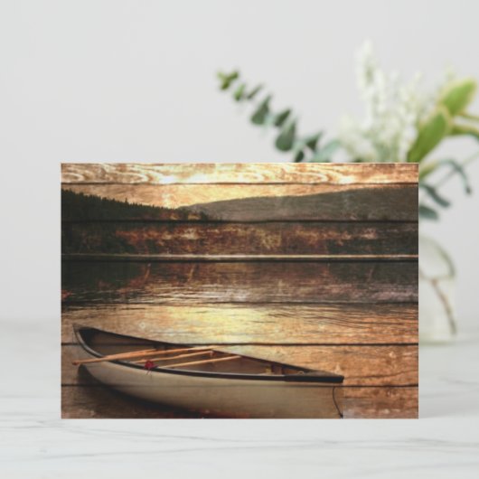 Primitieve houtweddenreflectie Lake House Canoe Kaart (Staand voorkant)