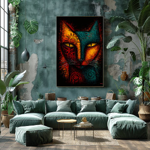 Primitieve kat-orakel abstracte kunst – Expression Poster
