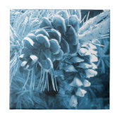 Primitieve kerstdennenboom ijsblauwe pinecone tegeltje (Voorkant)